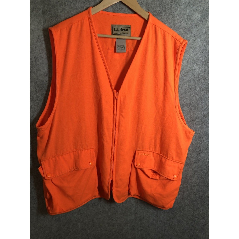 L.L. Bean Vest Mens Large Neon Orange Hunting Pockets Cargo Surplus Classic